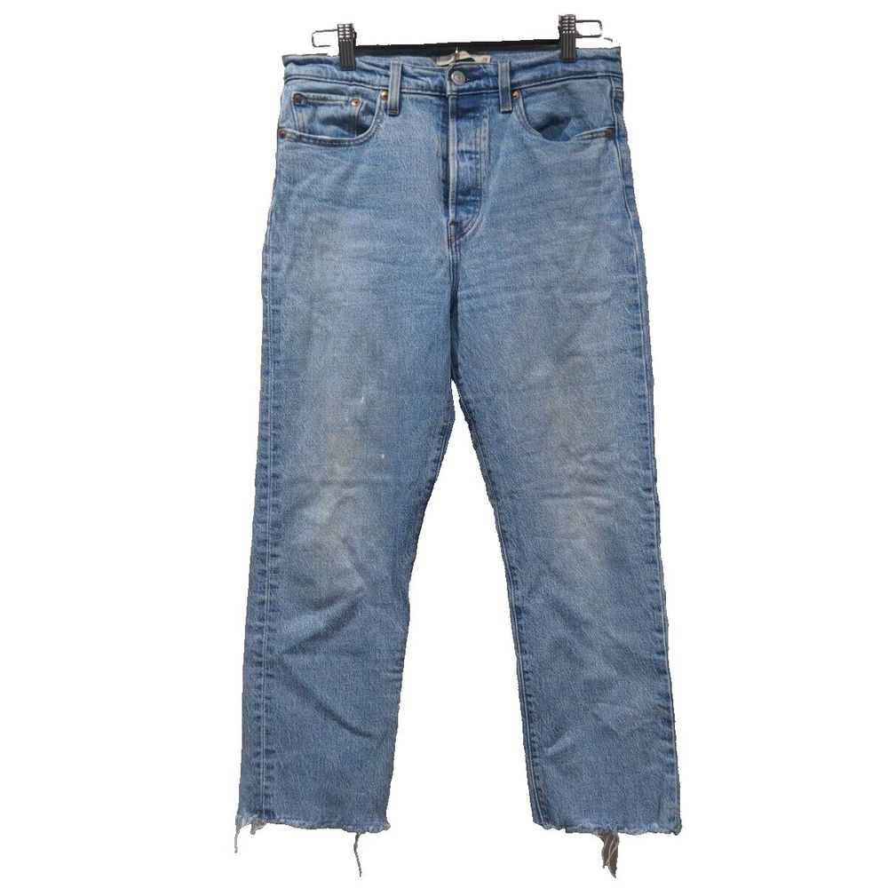 Levi's Womens Wedgie Straight Denim Jeans Size 29 Blue Raw Hem Button Fly Mom